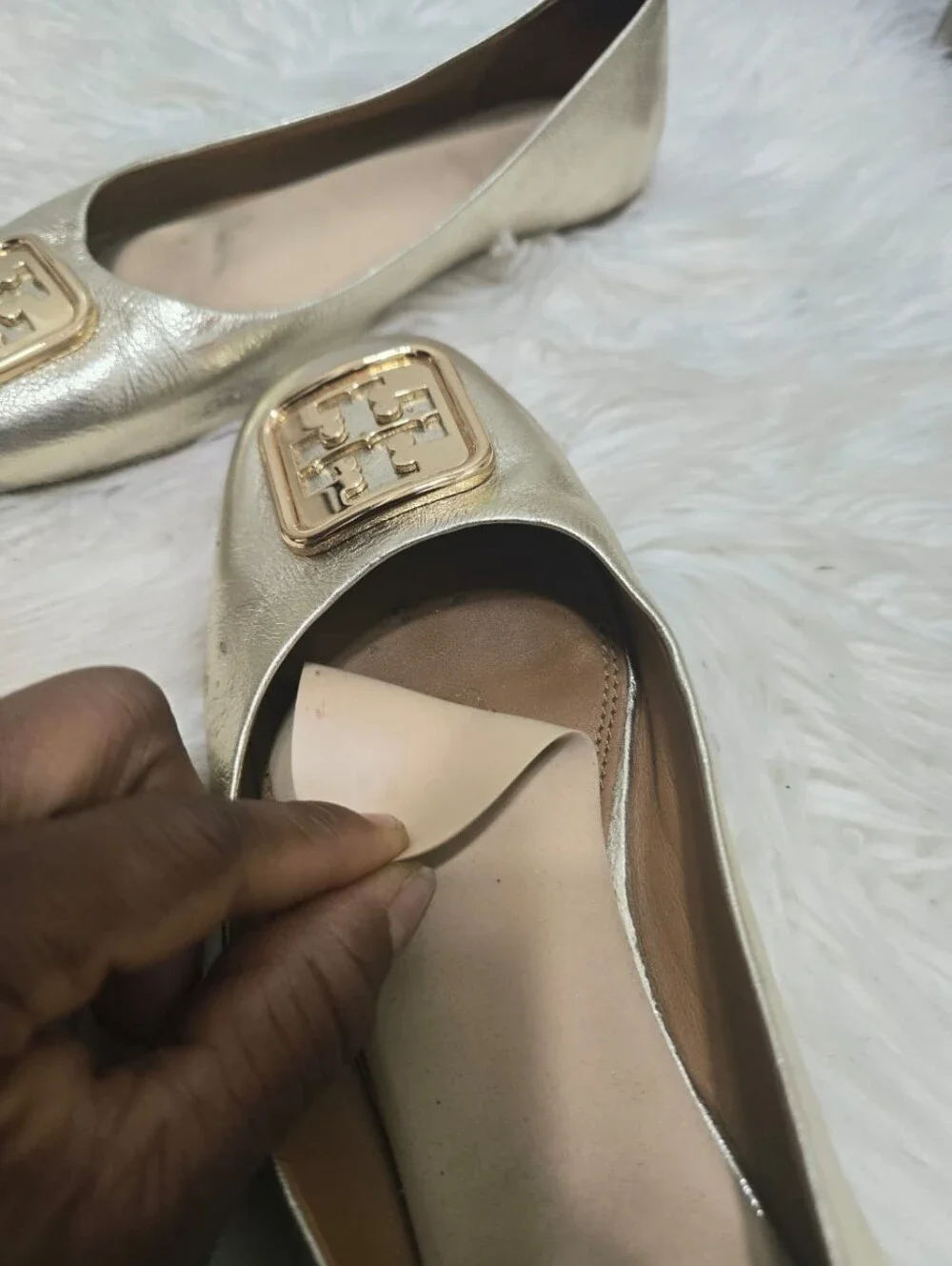 Tory Burch Georgia Leather Square Toe Metallic Gold-tone Ballet Flat Sz 7.5M